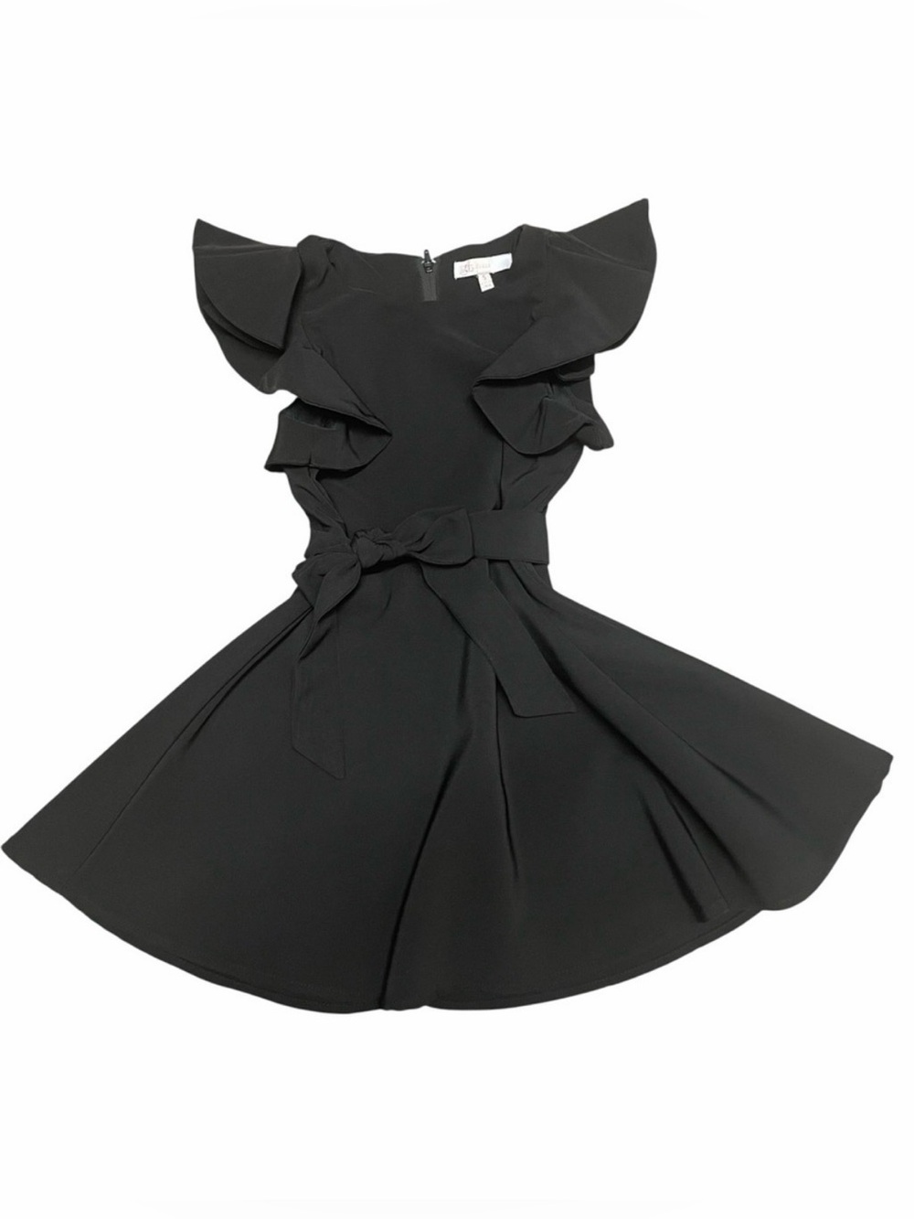 GB Girls Black Ruffle Cap Sleeve Dress Tie-Belt at Waist Size 5